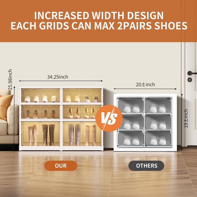 3-Tier Clear Collapsible Shoe Storage Cabinet With Doors - Fits Up To 12 Pairs