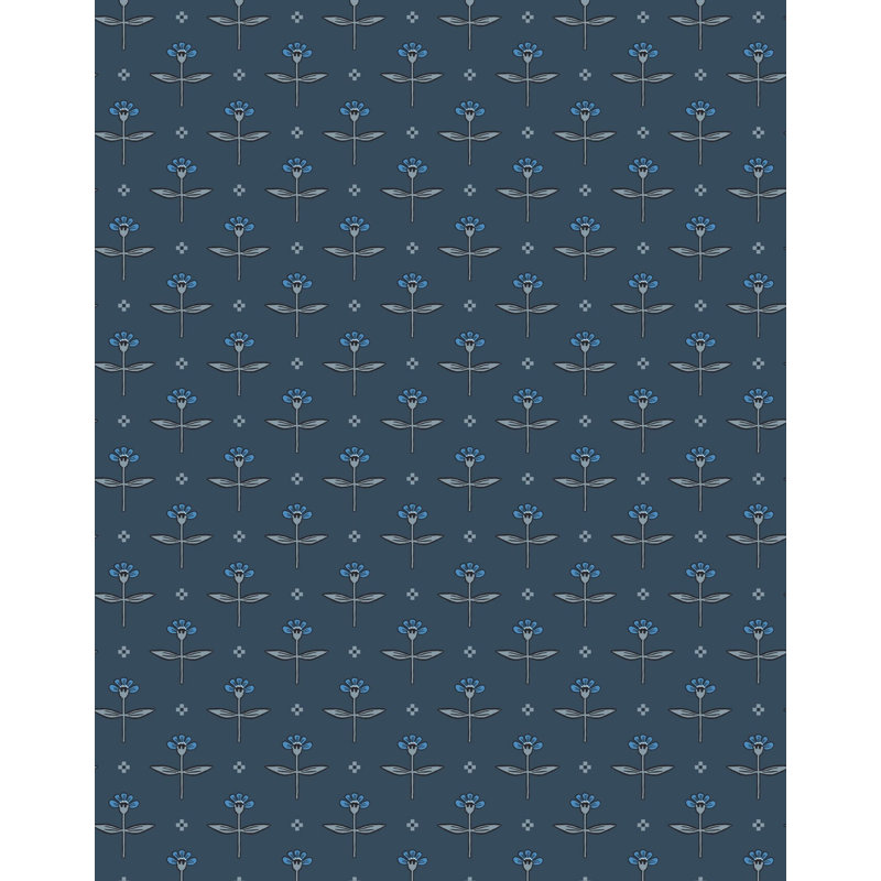 Zinnia Wallpaper | Traditional / Roll - 27" x 30', Indigo