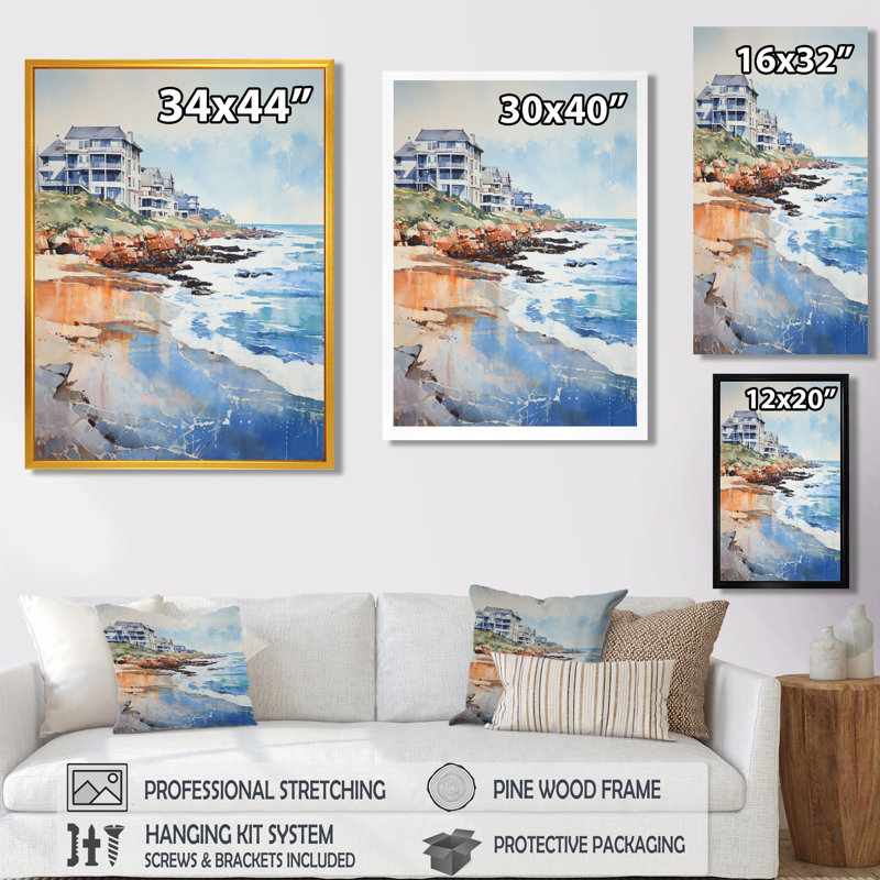 «White Beach Mansion Quiet Summer Waves», art mural plage et océan, H 20 po x l 12 po x P 1 po