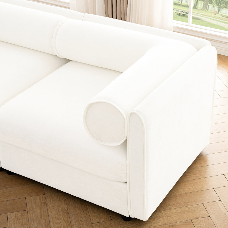 Canapé modulaire en chenille blanc avec rangement - siège profond, cylindrique pour une charmante assise en U et confort, 4