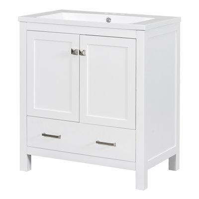 Ensemble de meuble-lavabo simple 30,01 po avec plateau en bois massif Rahish