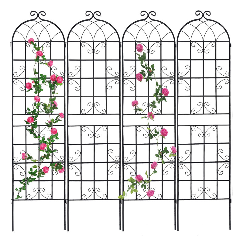 Ensemble de 4 treillis de jardin en métal 86,7 po x 19,7 po, rouille pour plantes d'extérieur grimpantes, noir, installation simple, plantes grimpantes résistantes à la rouille, avantage facile à obtenir, attribut