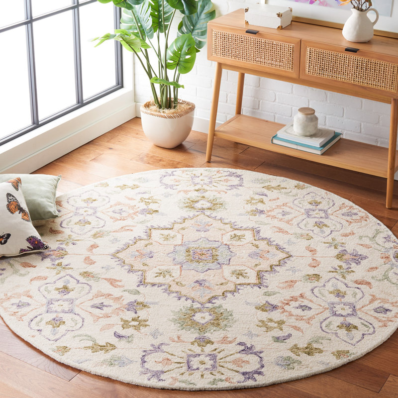 Eava Hand Tufted Wool/Cotton/Latex Oriental Rug in Green/Ivory, Round 6'