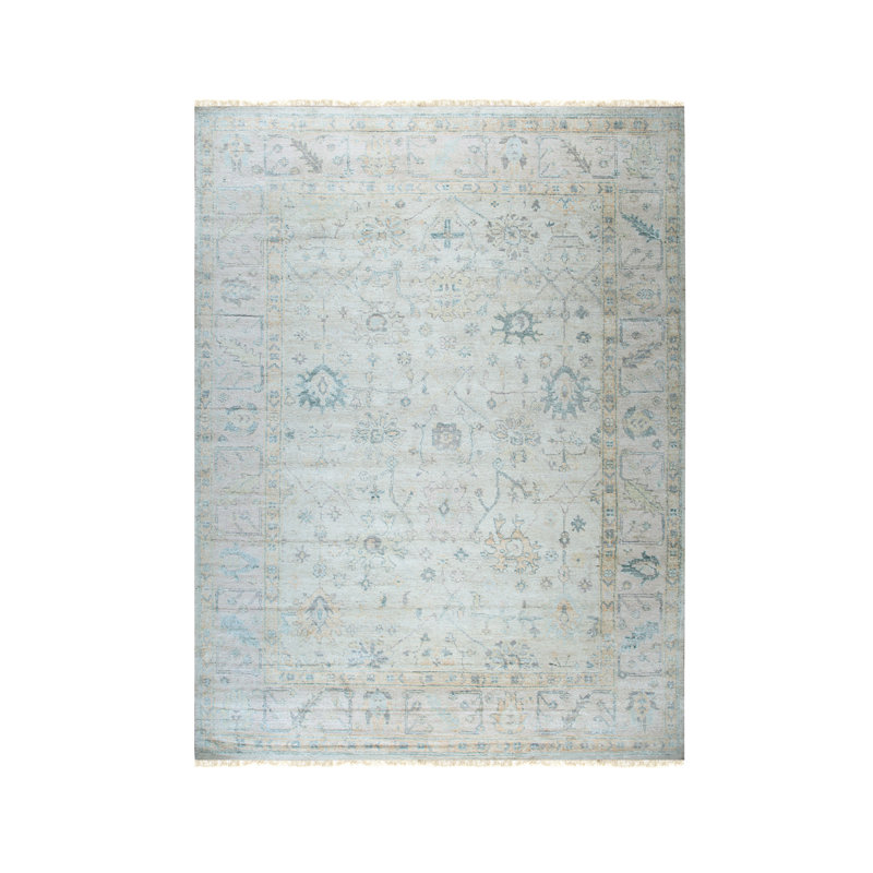 Tapis ivoire en soie naturelle noué à la main ivoire / rose, Rectangulaire 10 pi x 15 pi