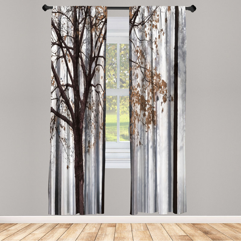 Microfiber Floral Semi-Sheer Rod Pocket Curtain Panels, 28" W x 95" L, Brown/Gray