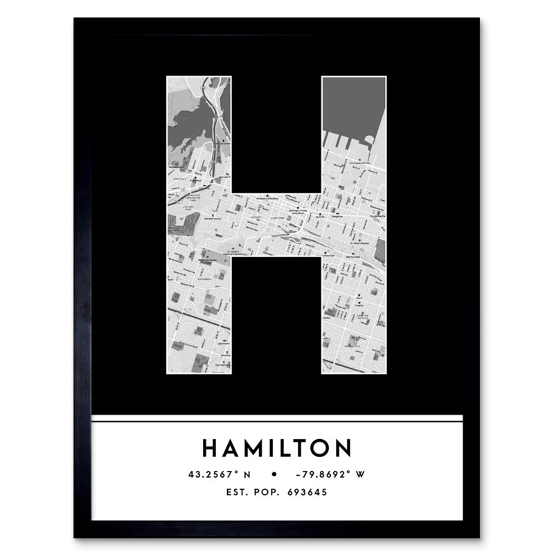 Hamilton City Map Hamilton Canada City Map Black And White - Single Picture Frame Typography