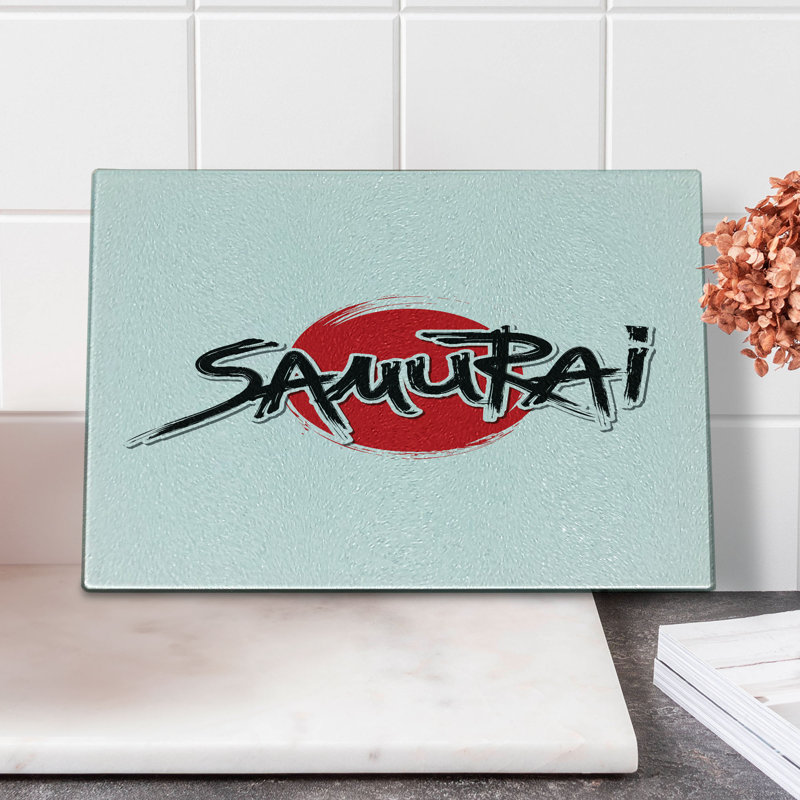 Planche à découper en verre trempé japonais Ambesonne Samurai lettrage soleil rouge noir