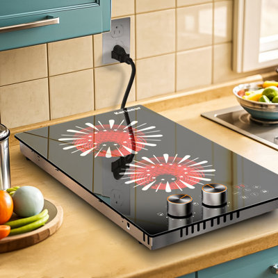 Karinear Electric Cooktop with 110-120V plug,2 Burners,12 Inch