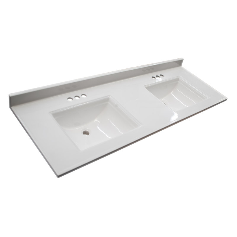 Camilla Cultured Marble Centerset Mount Rectangle Bowl Vanity Top with Integrated Backsplash in Solid White