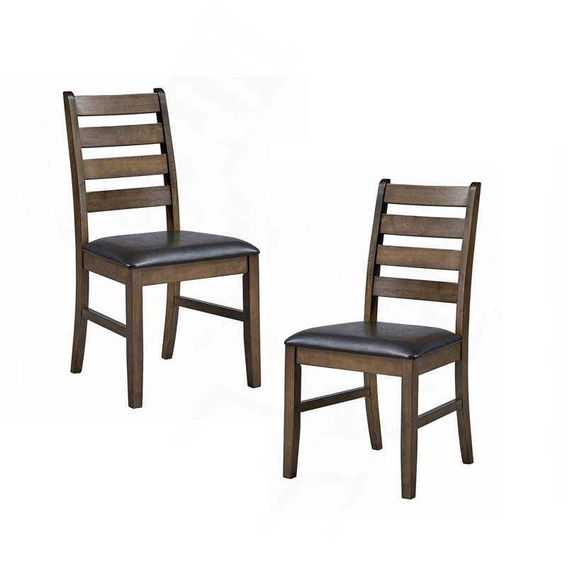 Ensemble de chaises de salle à manger en bois d'hévéa massif avec finition noyer et ensemble de meubles de cuisine en cuir synthétique brun 2 pièces