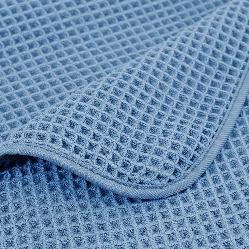 Ensemble de 2 serviettes de bain ultra-fines à séchage rapide non pelucheuses en fibres 70 x 35 pouces (bleu, tissé gaufré)