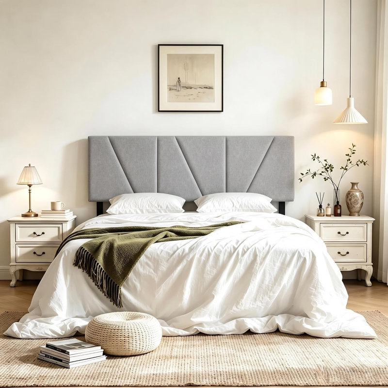 Tête de lit double / grand seulement, tête de lit tapissier en lin, gris | Tête de lit avec réglages de hauteur, rembourrage en éponge haute densité, bois robuste et durable, texture luxueuse, facile à assembler - gris clair