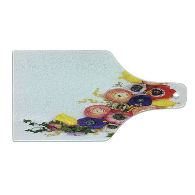 Ambesonne Anemone Flower Tempered Glass Cutting Board English Roses Herbs Multicolor