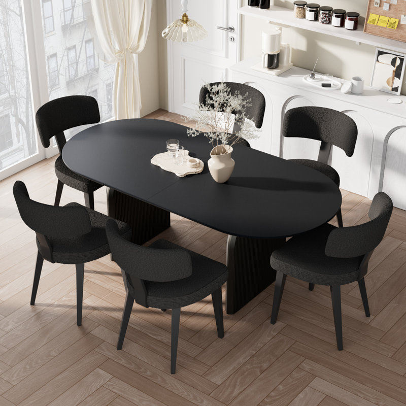 Table de salle à manger 70 pouces ovale pour 4 à 6 personnes, table de cuisine en panneau de fibres à densité moyenne avec base en bois, tables de salle à manger rondes de style campagne moderne pour le salon de la cuisine