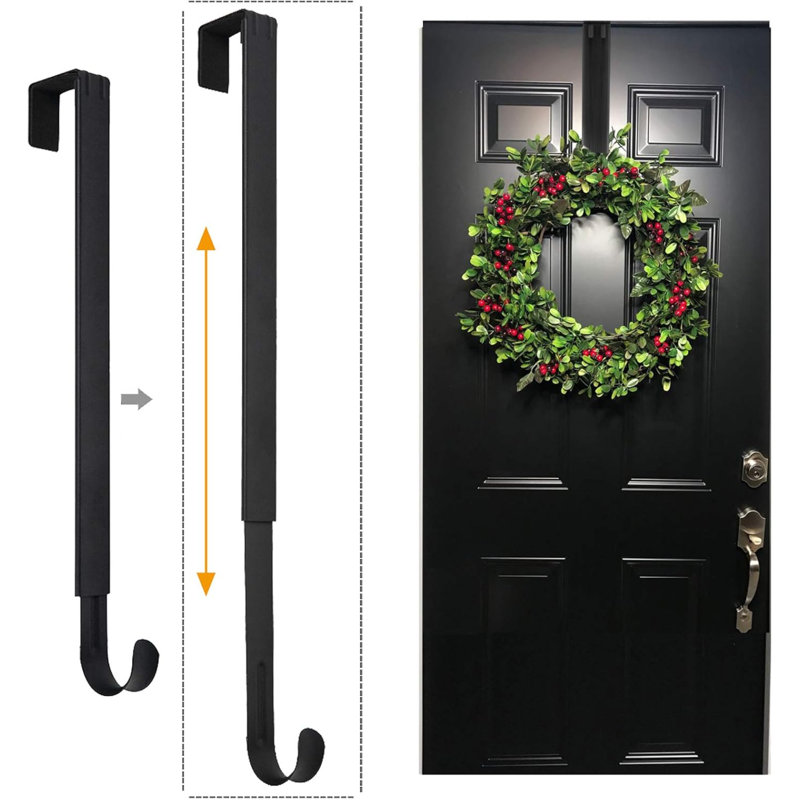 Porte-couronne, porte-couronne réglable au-dessus de la porte, porte-couronne et crochet pour porte (noir)