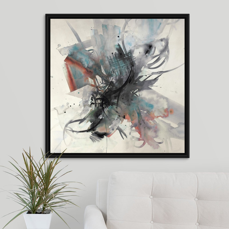 « spring élingue iii », peinture sur toile, H 31,7 po x l 31,7 po x P 1,75 po, Cadre flottant noir