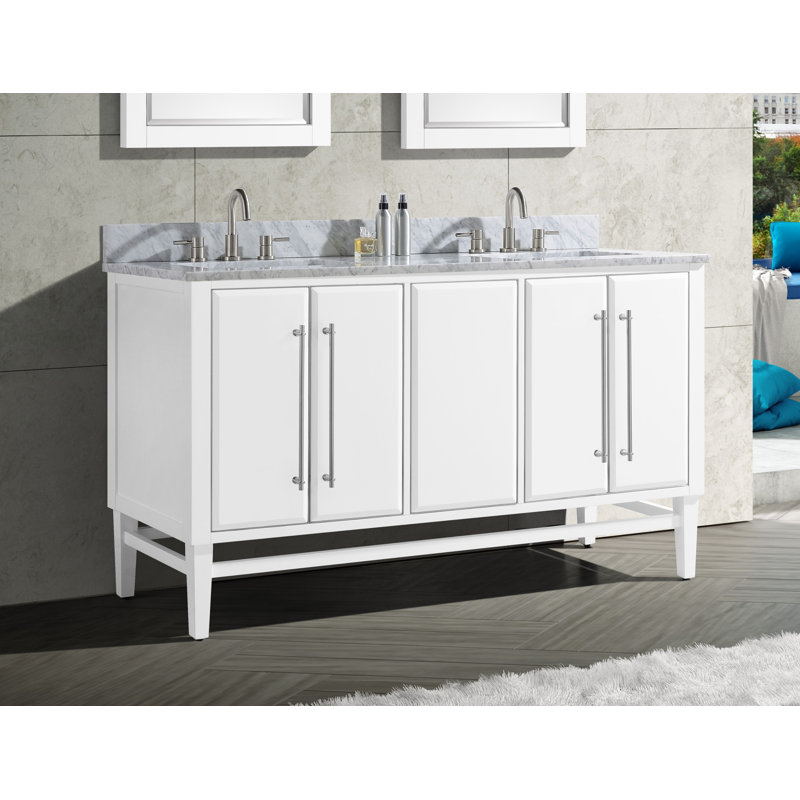 Base de meuble-lavabo double 60 po Ewen, Blanc, Or