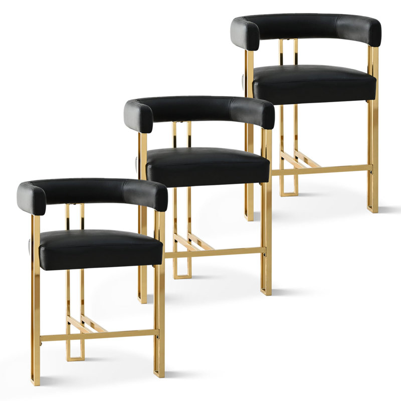25" Luxurious Faux Leather Gold Tripod Base Arm Counter Stool