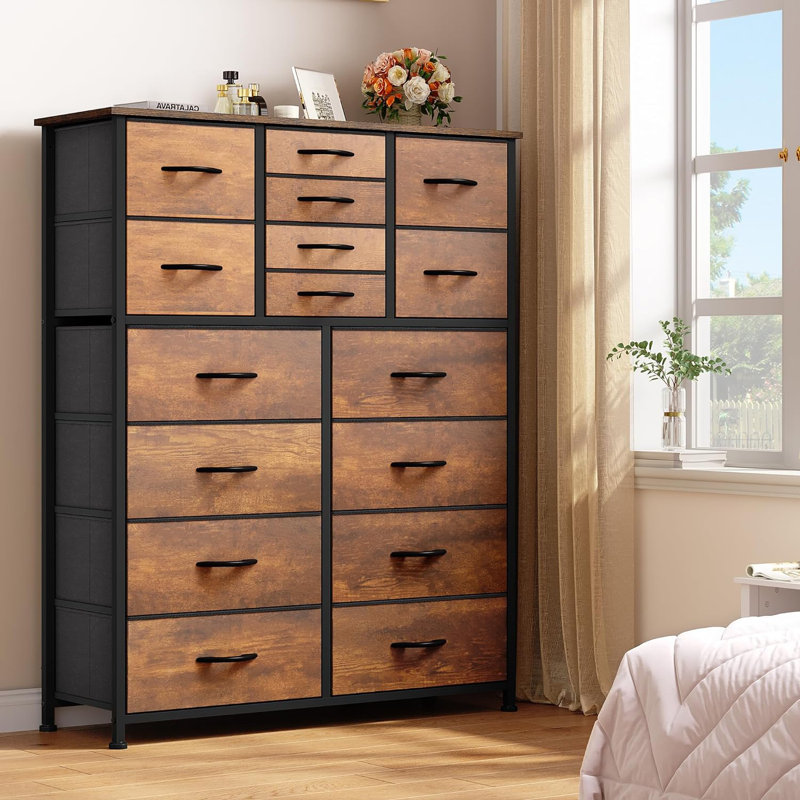 Nelta 37.4'' W 16 - Drawer Dresser, Rustic Brown