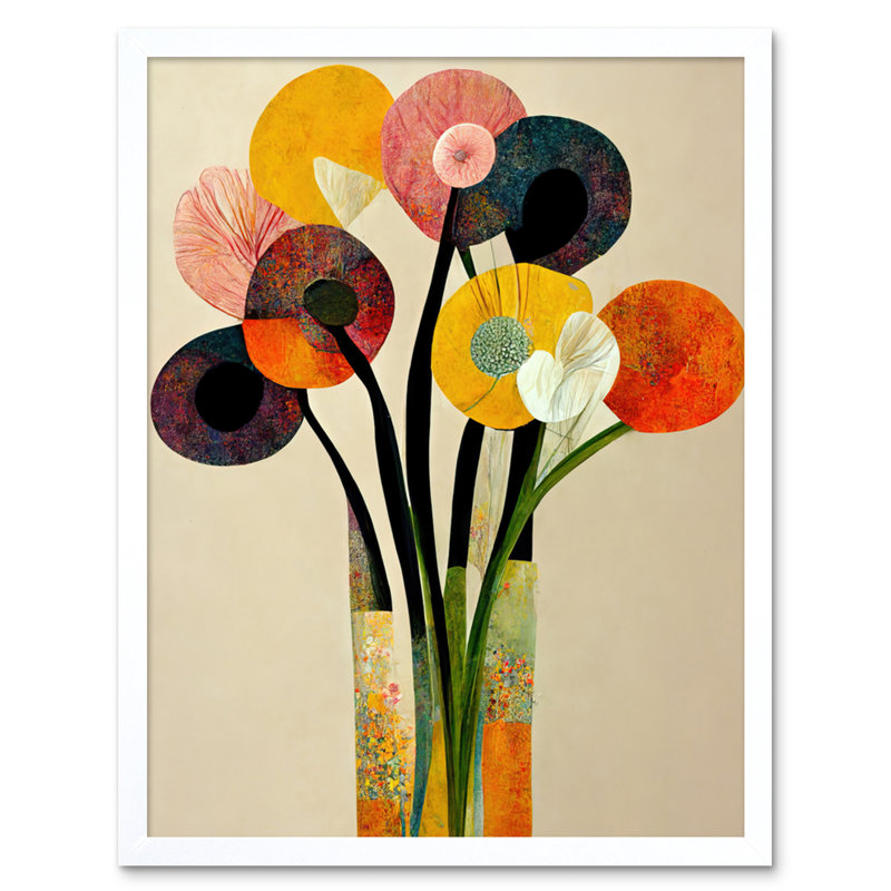Spring Flowers Bouquet Abstract Vase Boho - Print, 25.9cm H x 20.6cm W, White Framed Paper