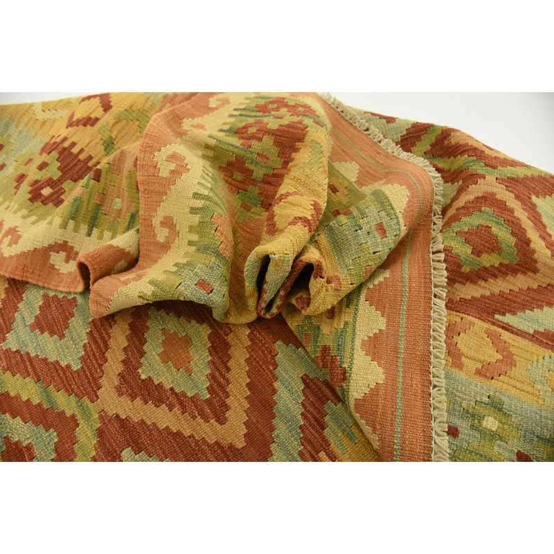 Tapis de la surface en laine rouge/beige 4 pi x 5 pi 9 po one-of-kind-noué la main Elland
