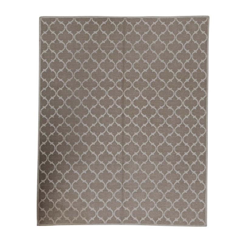 Tapis brun / ivoire en laine noué à la main de conception unique 7 pi 11 po x 9 pi 8 po