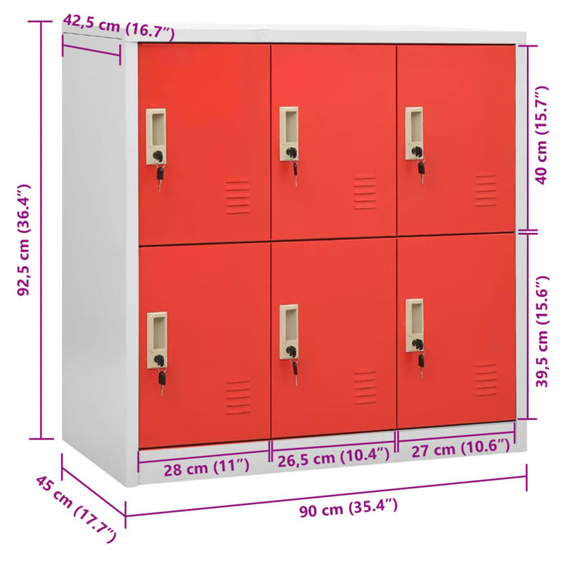 Locker Cabinet - Light Grey 35.4”X17.7”X36.4” Steel Storage Unit, Adjustable Shelves, Secure Locking Design, Red