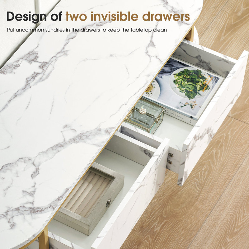Malyk 51'' Sofa Table,Faux Marble Top Console Table with Gold Metal Frame and Storage Drawers