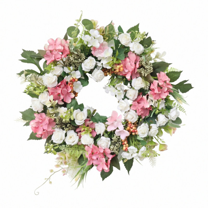 Couronne de pivoines blanches et roses 18 pouces pour porte d'entrée