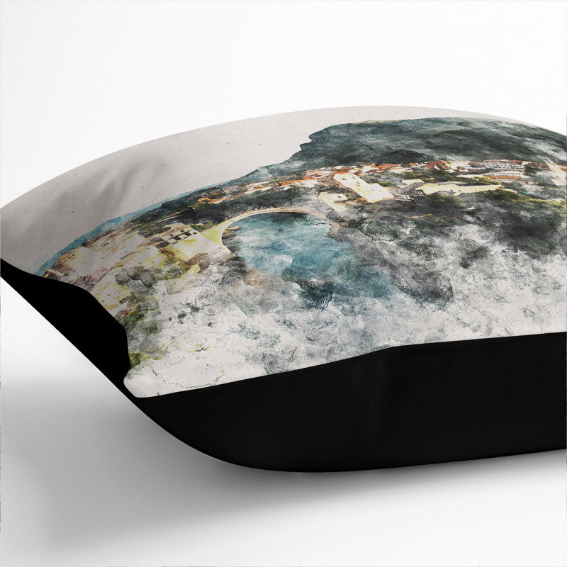 Skyline Of Mostar Square Throw Cushion, Black, 40cm H x 40cm W x 15cm D