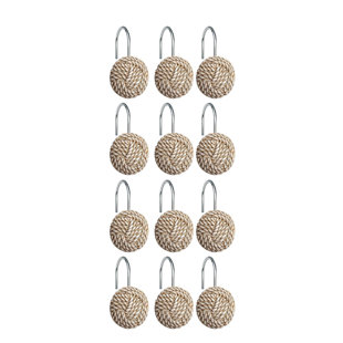 Paquet de 12 crochets de rideau de douche en résine, blanc cassé avec détails peints à la main pour le décor de la salle de bain