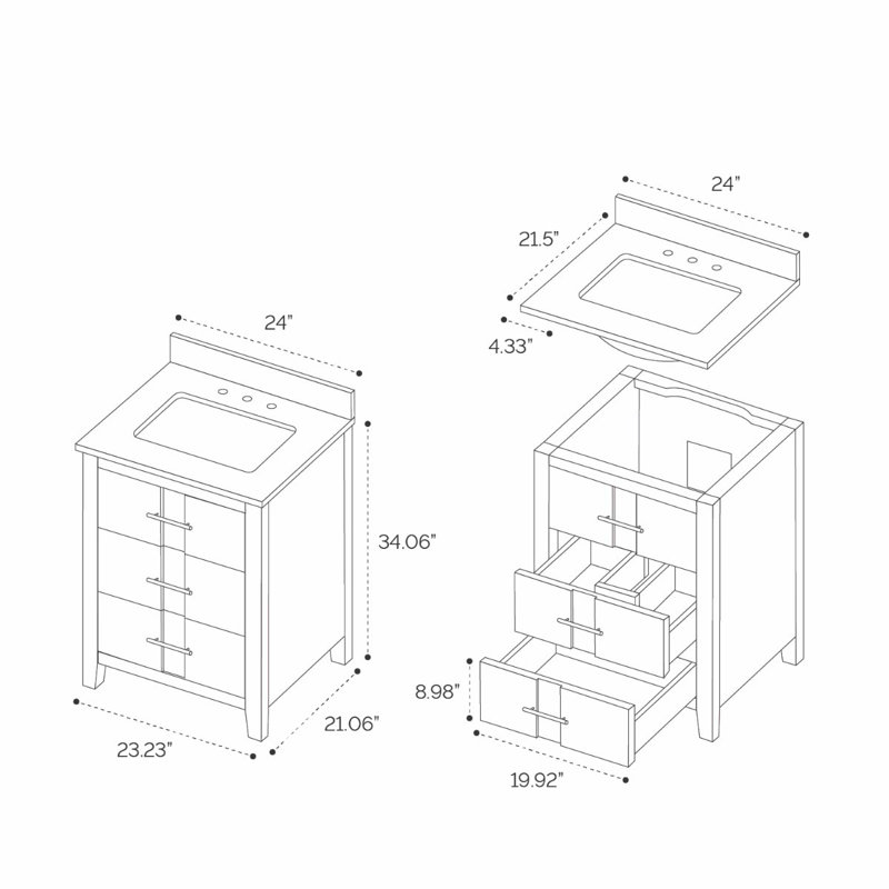 Iconic 24" Freestanding Standard Single Bathroom Vanity with Top, Gold, Black