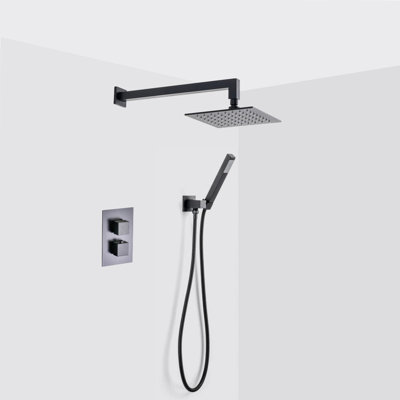 Devon 2-3 Way Shower Set With Hand Shower Set - Wall Mount - 8" Brass/Matt Black