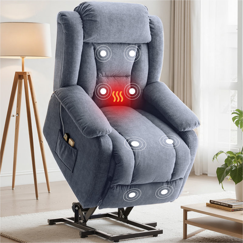 Power Lift Recliner with Heat and Massage, Infinite Position Adjustable, Side Pockets, Comfort Home Reclining Chair, Blue