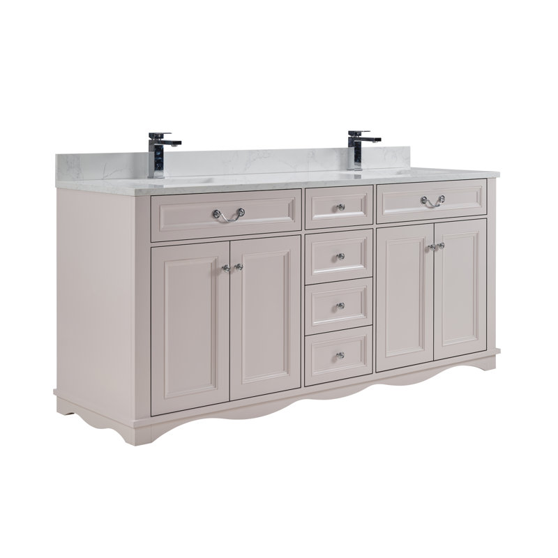 72" Solid Wood Sink Vanity  With 1' Artificial Stone Top, Dreamy White
