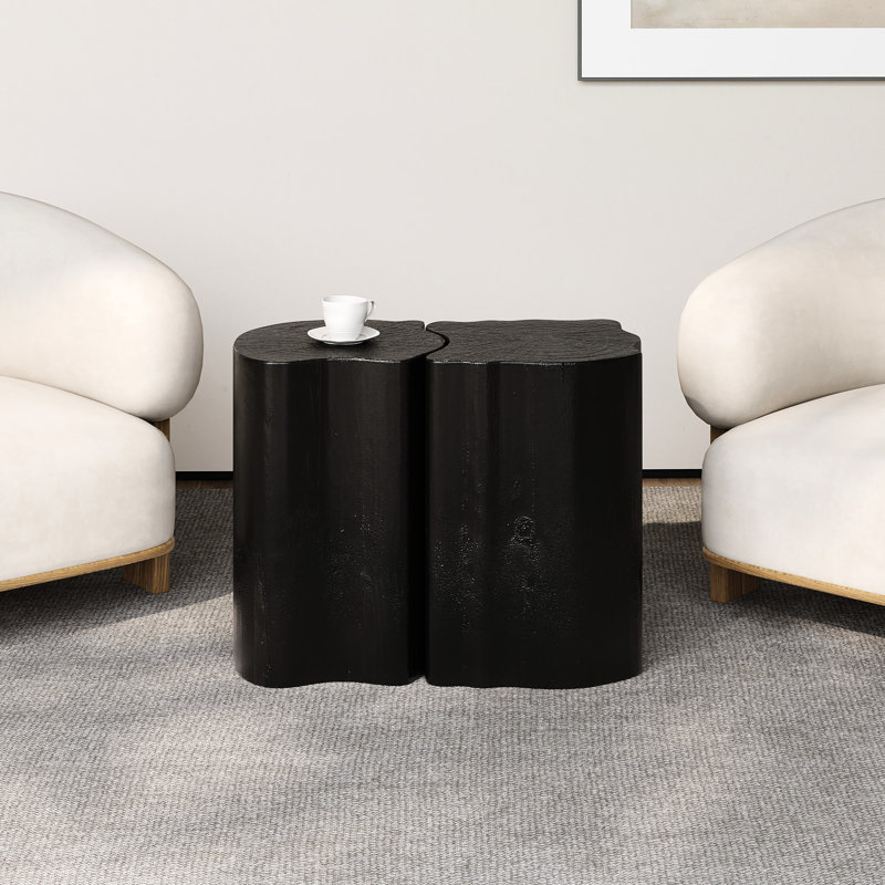 21 Irregular End Table, Black Color, Split Design For Indoor And Outdoor Settings, Made Of 85% 15% Fiberglass, Lightweight