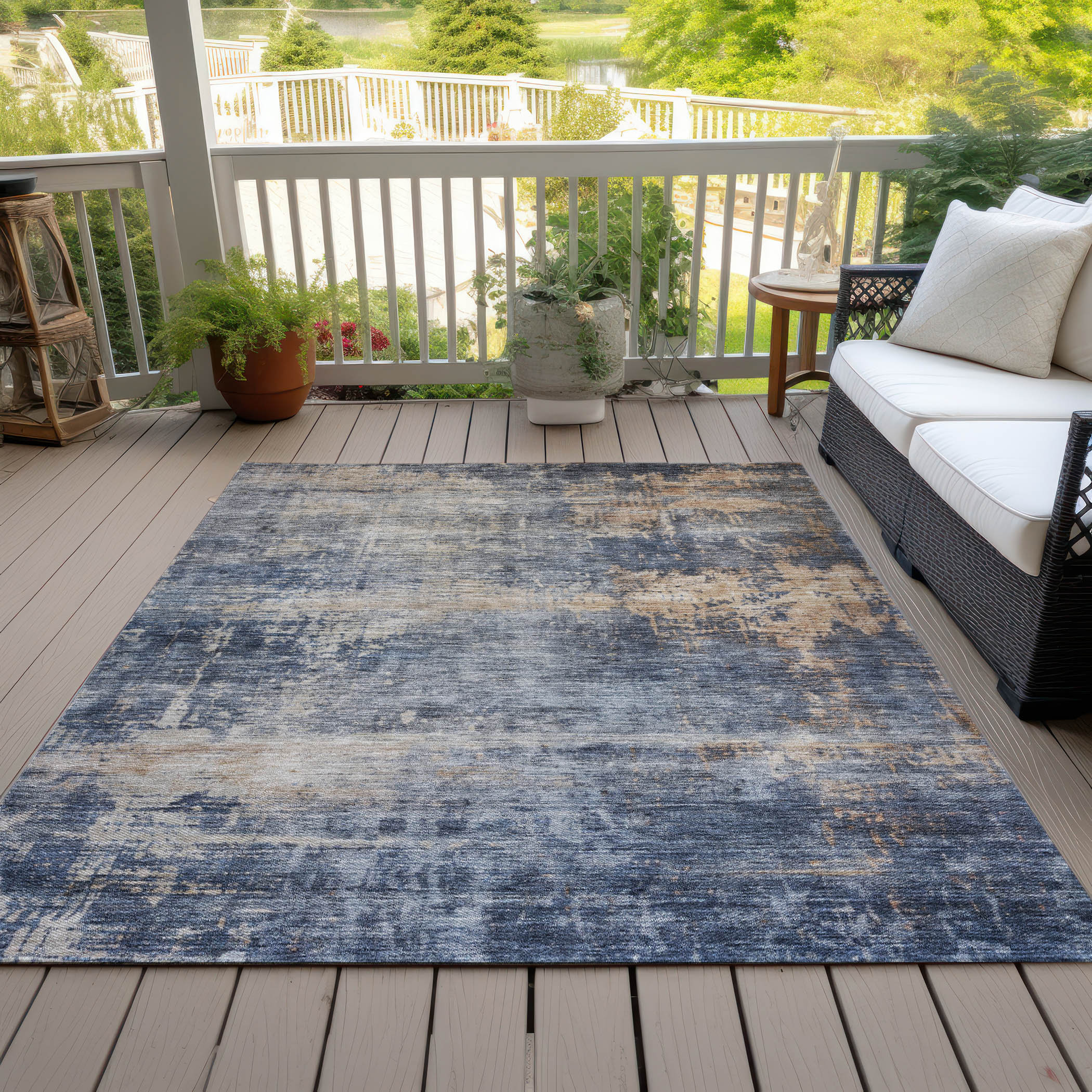Wade Logan® Machine Washable Indoor/Outdoor Cicel ACN1217 Denim Rug ...