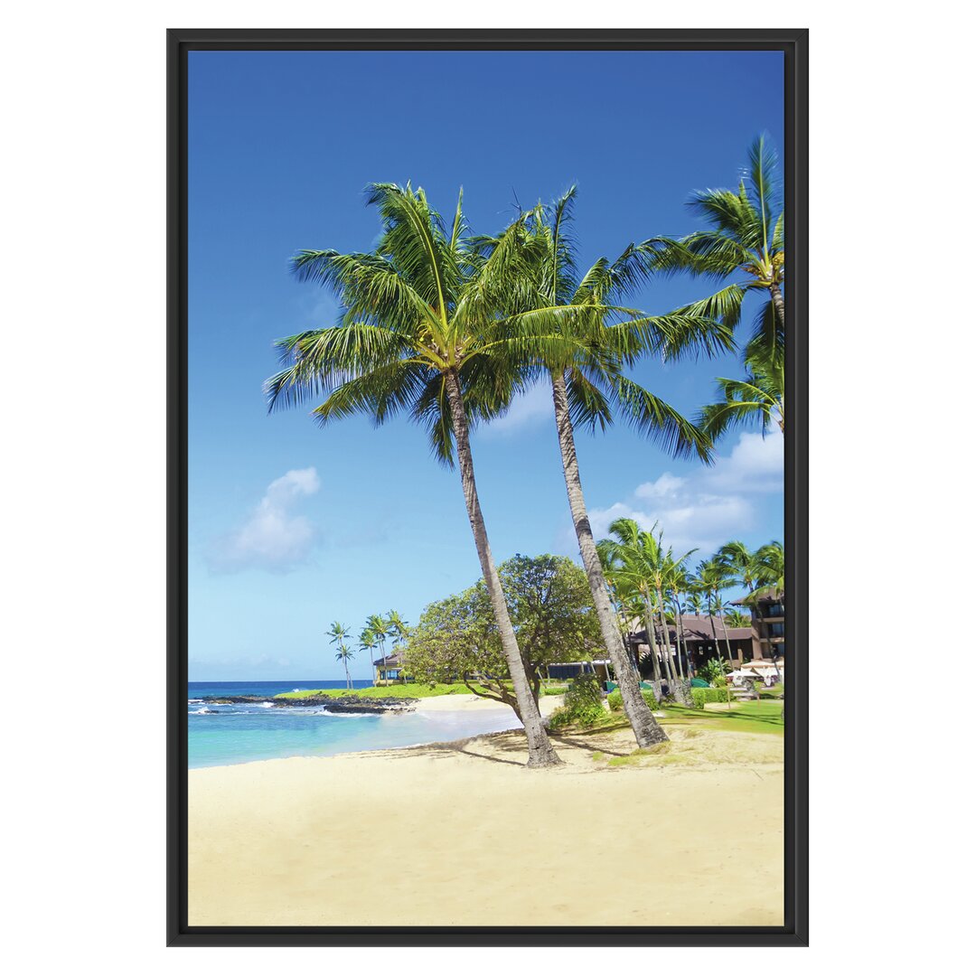 Gerahmtes Wandbild WunderschÃ¶ner Strand mit Palmen