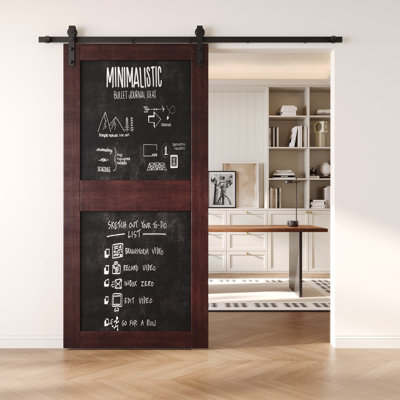 30x84 Red Mahogany Color 2 Panel Chalkboard Design Finished Unassembled Solid Wood Sliding Barn Door Only