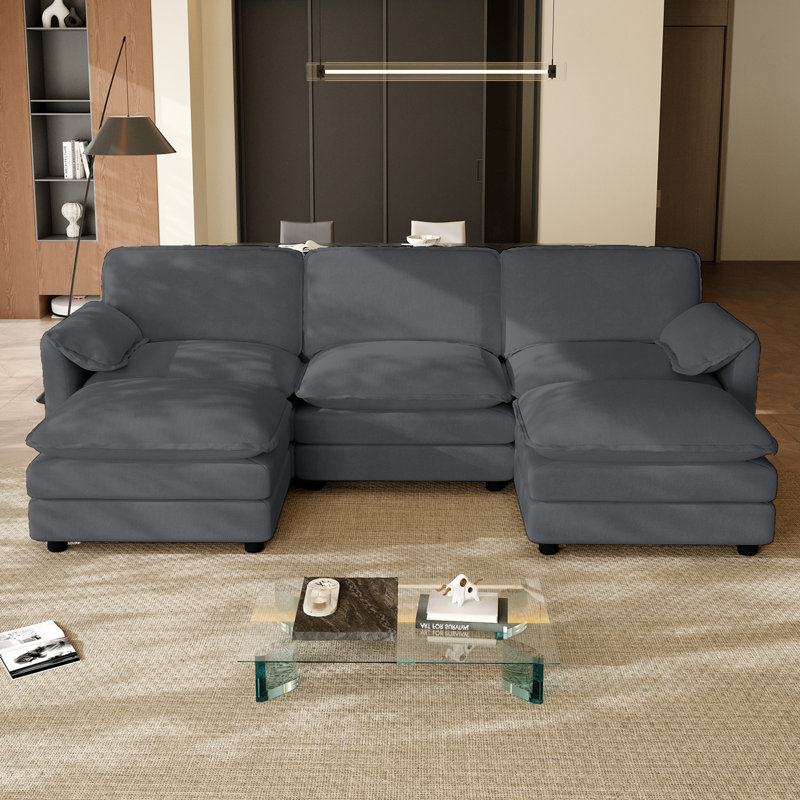 Canapé modulaire en U pour salon Kariba, Gris chenille