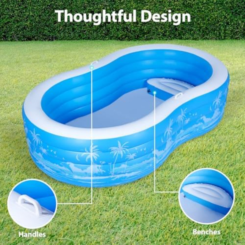 Inflatable Swimming Pool, 102” X 63” X27” Full-Sized Large Inflatable Pool With Seats Handles, Extra Large Blow Up Durable Thickened Pools For Outdoor, Garden, Backyard.