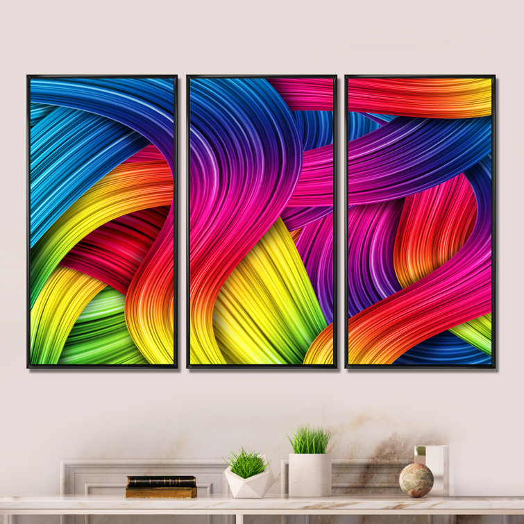 3D Rainbow Art - Abstract Framed Canvas Wall Art Set of 3 Orren Ellis Frame Color: Brown, Size: 20 H x 36 W x 1 D