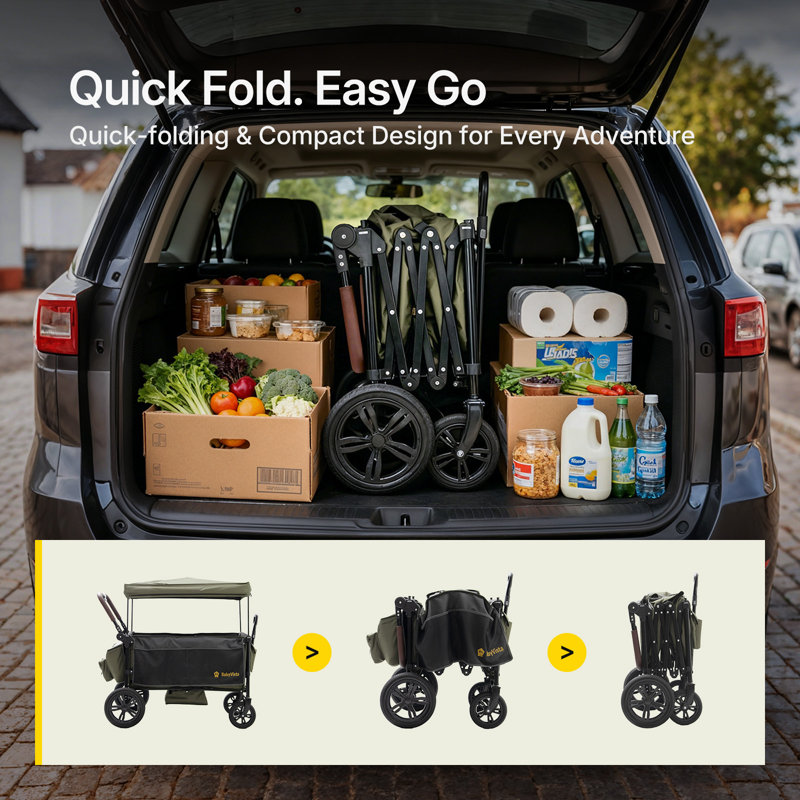 Foldable Multi-Child Strollers, One-hand Adjustable Push/pull Handle, Spacious Storage & All-terrain Wheels, Green