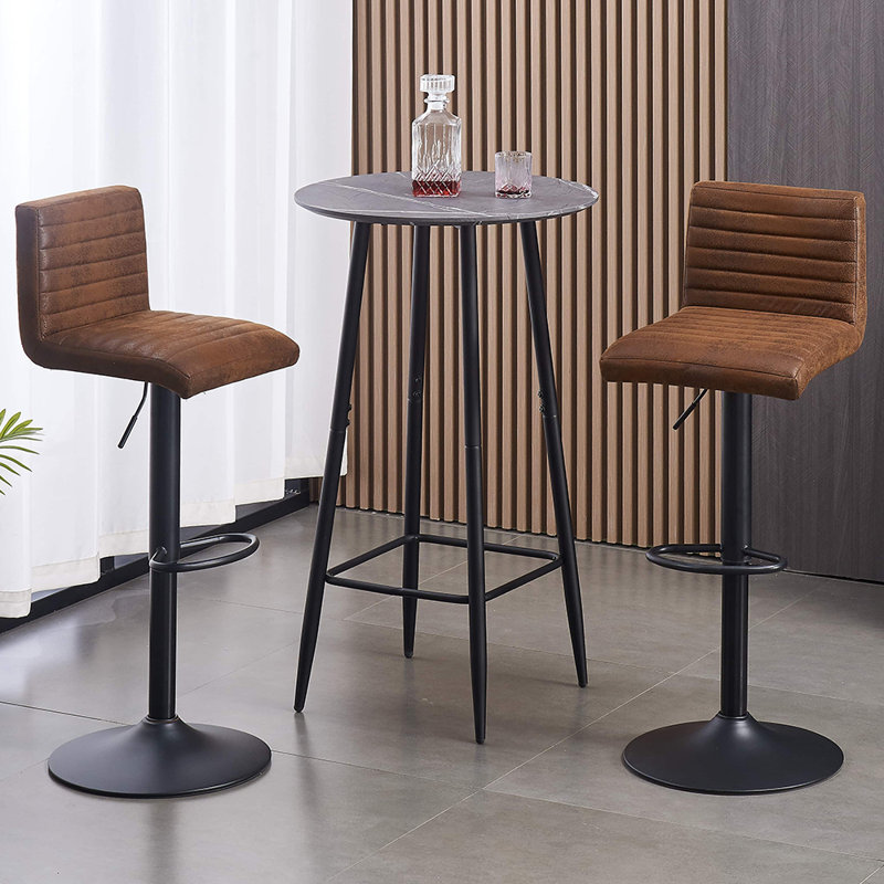 Vintage Suede/Faux Leather Swivel Height Adjustable Upholstered Bar Stools Kitchen Barstools, Brown