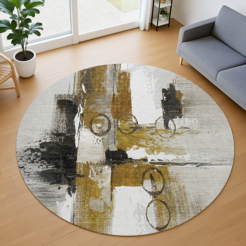 Machine Washable Indoor/Outdoor Chantille ACN2751 Modern Rug, 8' Round, Brown