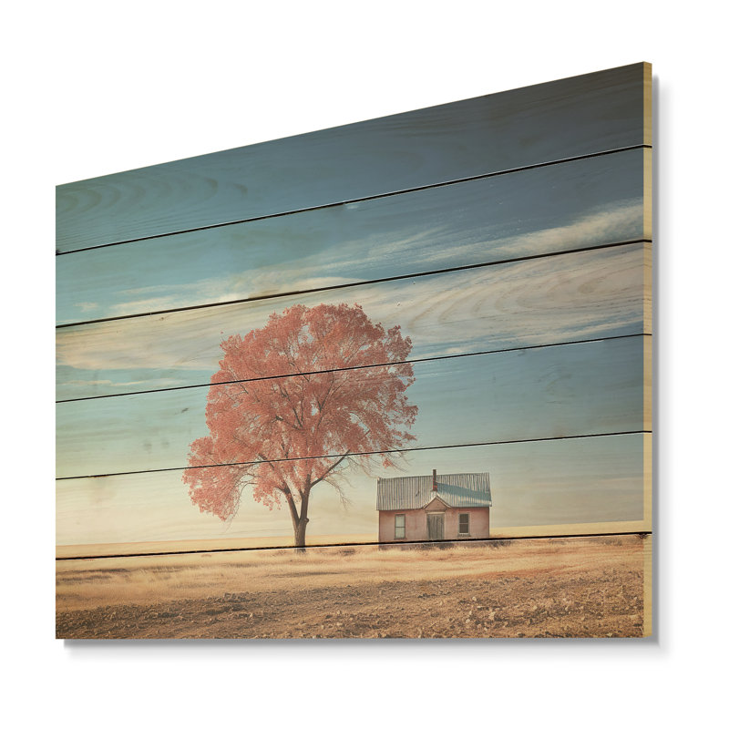 Paysage de prairie, paysage de prairies sur bois de pin naturel, H 24 po x l 32 po
