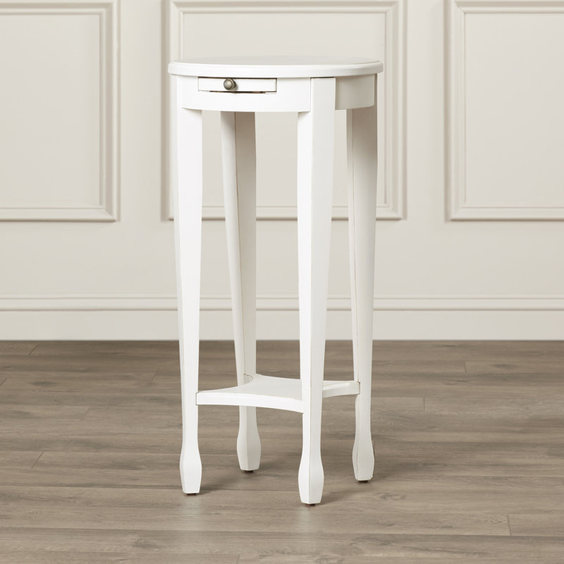 Bette Oval End Table With Storage, Distressed Cottage White