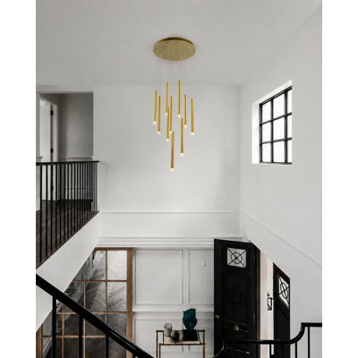 Modern 10 Light LED Gold Rod Chandelier