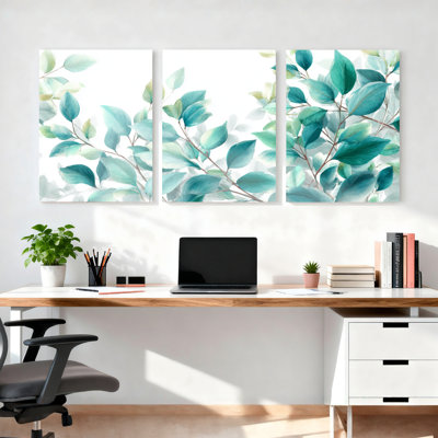 Ensemble de 3 tableaux muraux botaniques à l'aquarelle sur toile tendue, pour salon, chambre et décoration intérieure