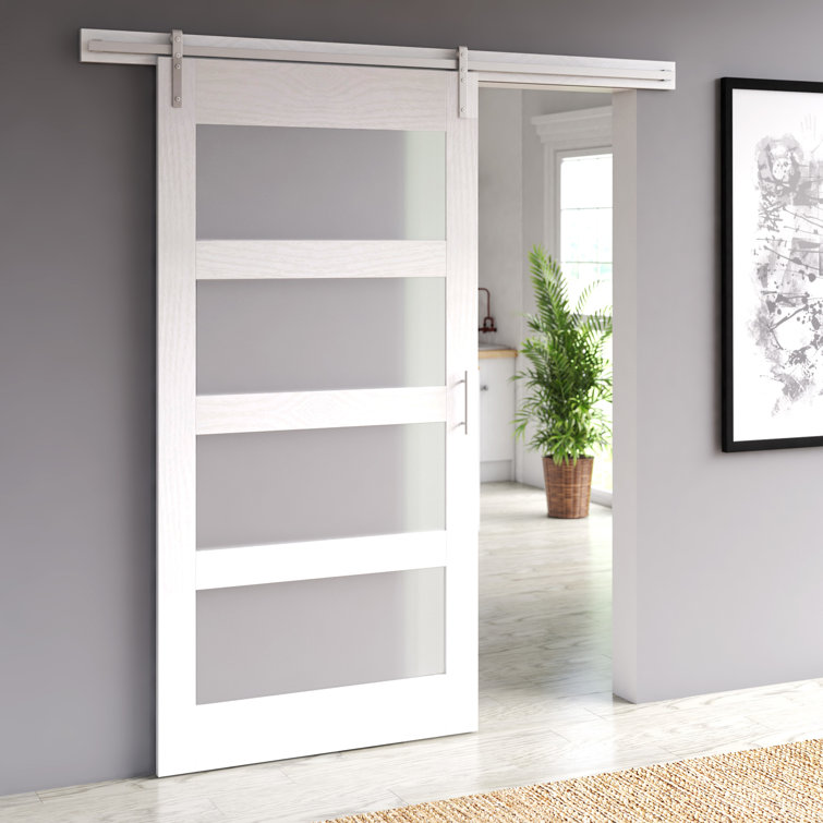 Abhishekh 81.75'' x 87.63'' Solid + Manufactured Wood Glass with Installation Hardware Kit Barn Door